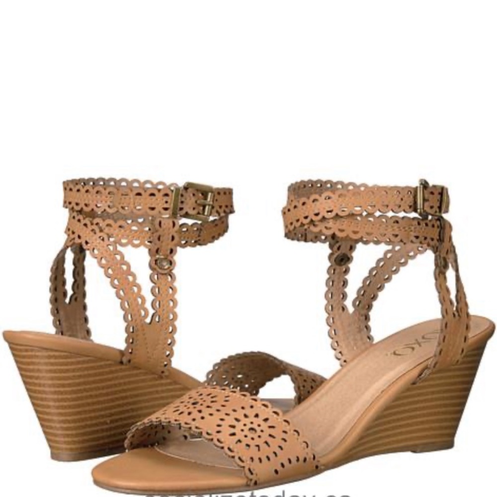 XOXO Sissy Laser Cut Wedge Sandal Heel